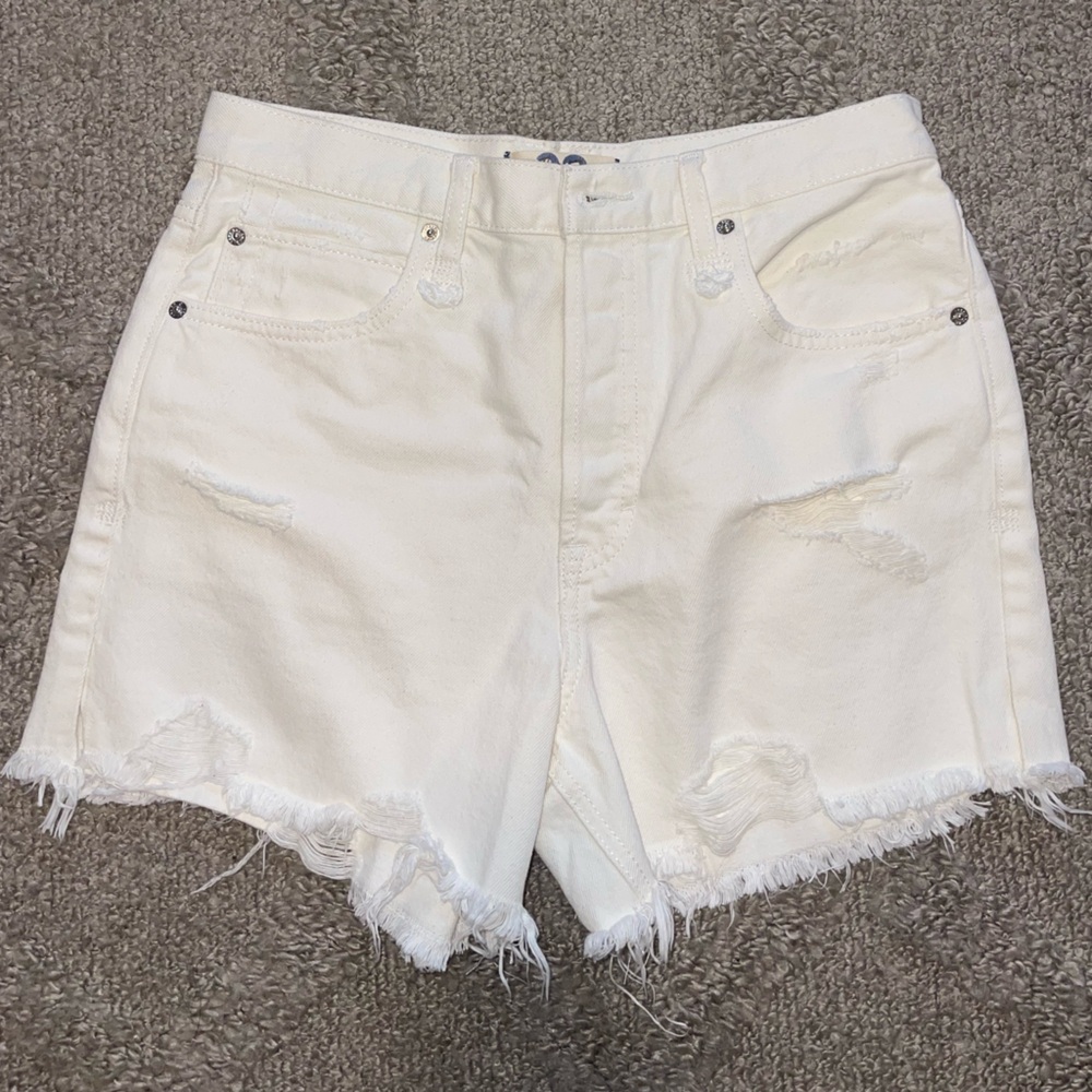 Free People Women's Cream Distressed Jean Shorts